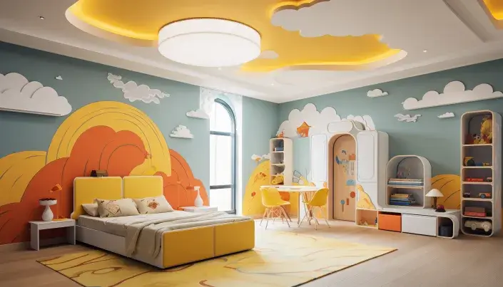 A Sunny False Ceiling-to-Wall Design
