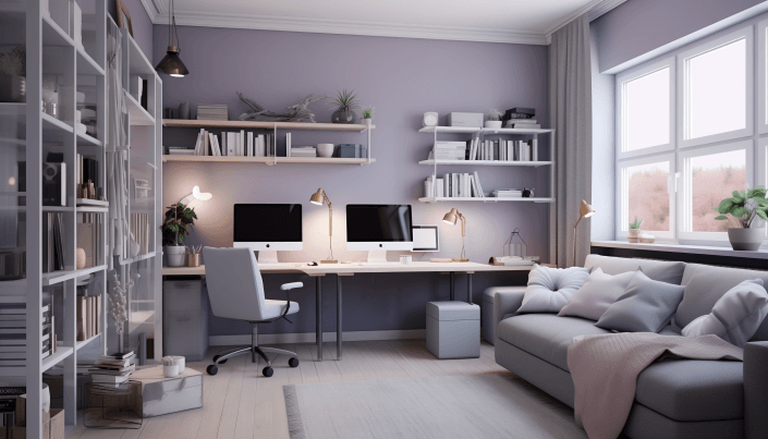 A combination of gray and Lavender color study room