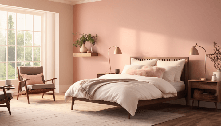 Bedroom in Dusty Rose with Natural Decor