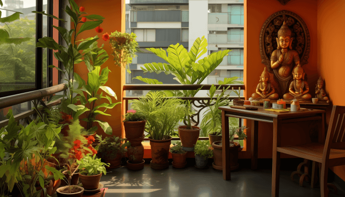 Durga Puja balcony plants house decoration