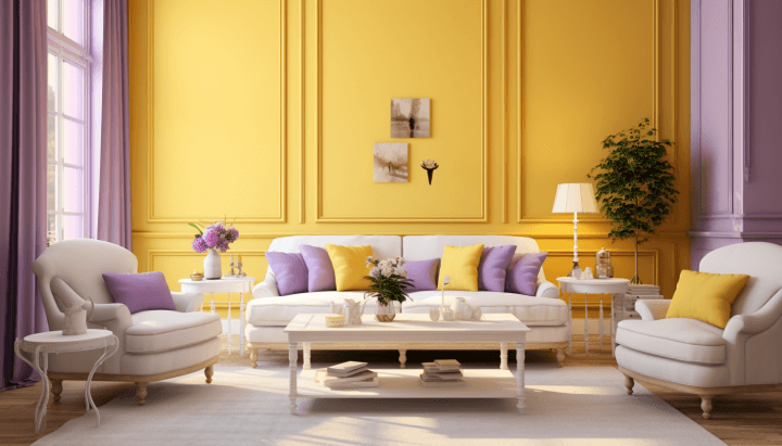Yellow wall combinations with Light Purple Colour 