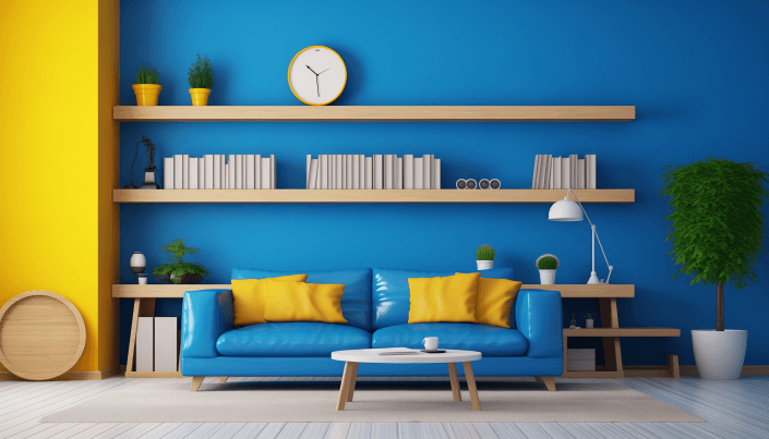 Yellow wall combination with Blue