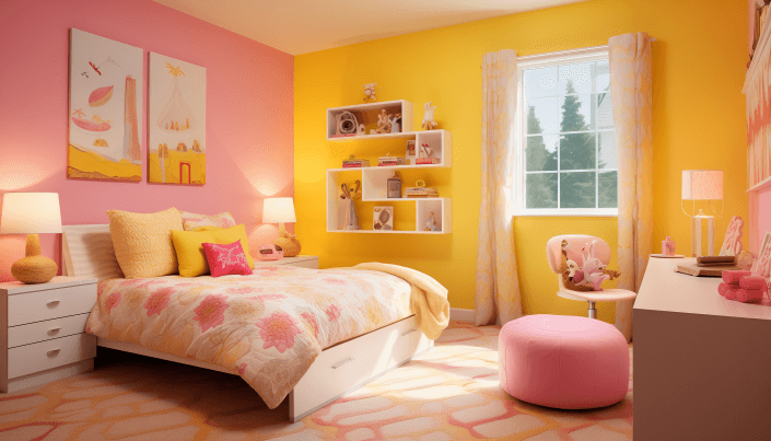 Yellow wall combinations with pink
