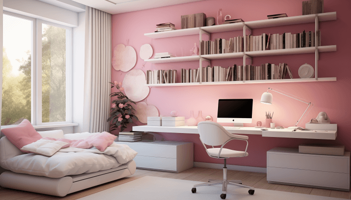 combination of pink and white study room
