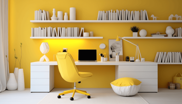 combination of yellow and white colors study room