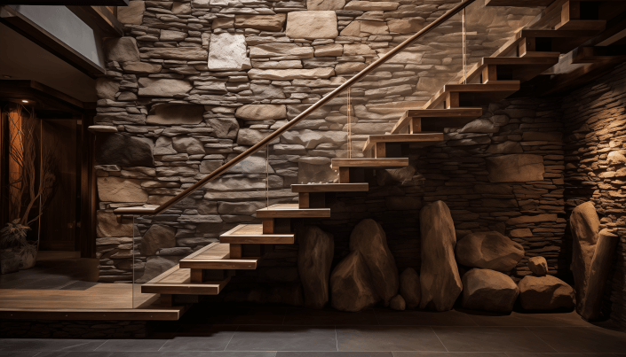stairway stone cladding wall