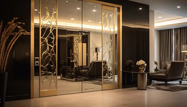 A Flush Door With Gold-Embossed Glass.
