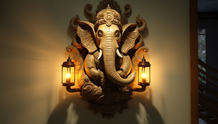 A Ganesh-shaped lamp for the front entrance