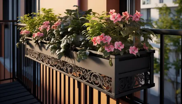 Balcony Steel Grill Designs with Flowers