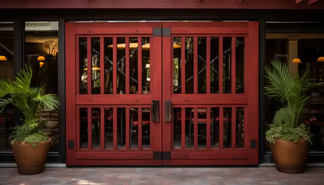 Embedded Grill Gate in Red-Hued Wood