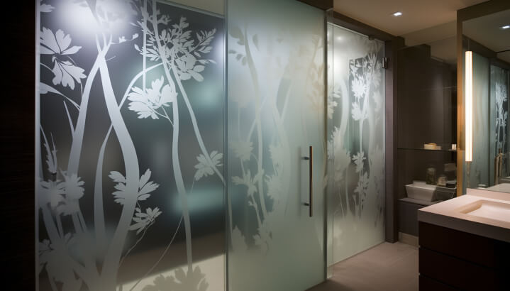Frosted and Embossed Restroom Glass Door
