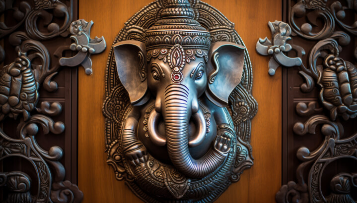Ganesh design on the steel main door