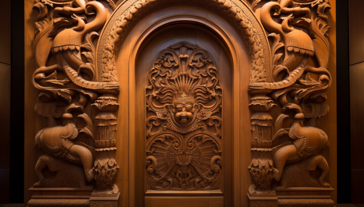 Ganesh-inspired main door made of wood