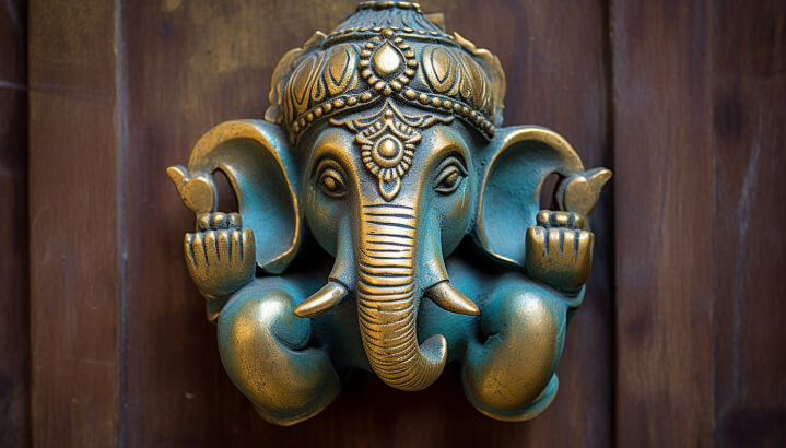 Ganesh-shaped handle or knocker for the main door