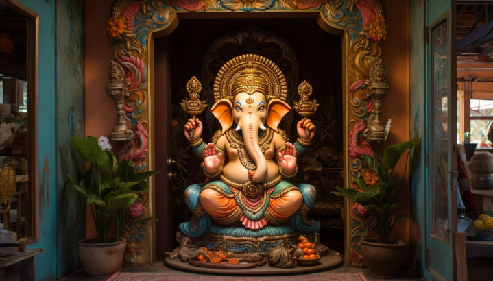 Ganesh statue adorns the main doorway