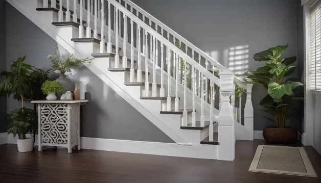Grill Design for White Wooden Staircases