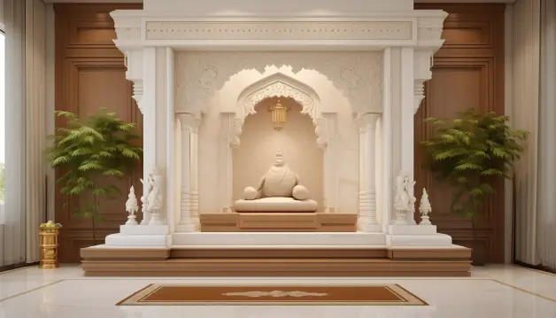 Marble and Wooden Mandir Design for Home