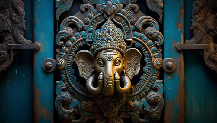 Nameplate with Ganesh on the main door