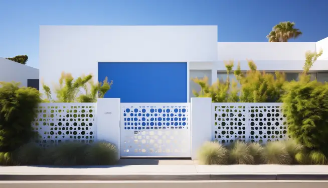 On A Backdrop Of White, There Is A Blue Grill Gate Finish!