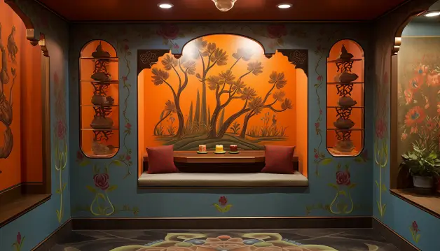 Pooja Room With Murals On The Walls