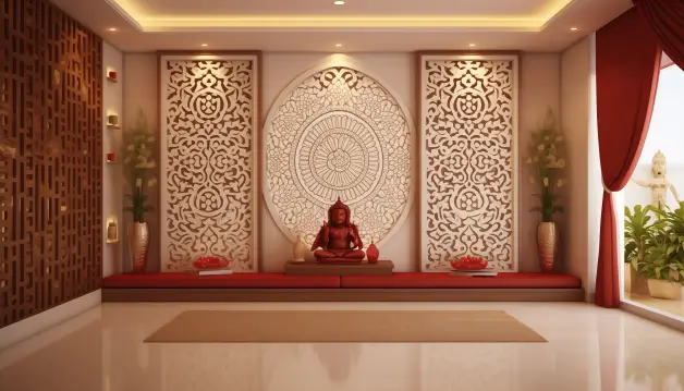 Pooja Room With ‘Jaal Design’