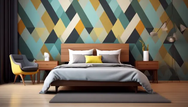 Retro-inspired bedroom wallpaper