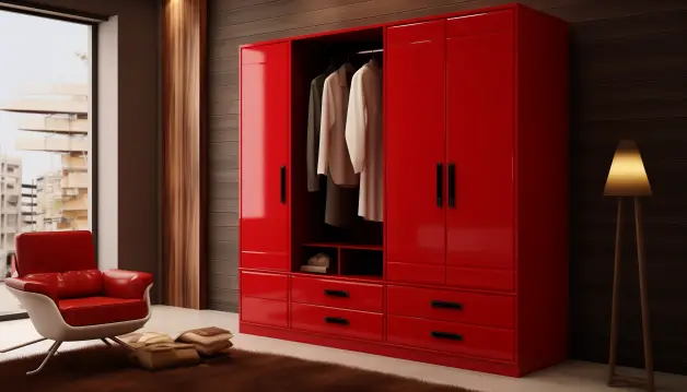 Royal Red with Brown Color Wardrobe