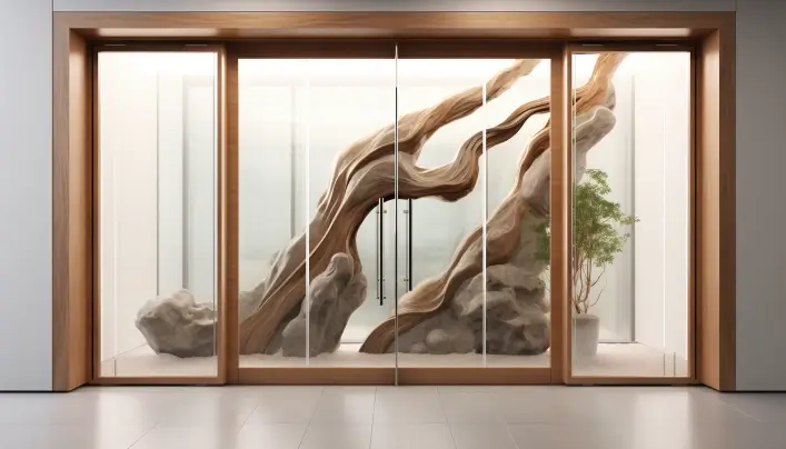 Solid glass with a wooden structure