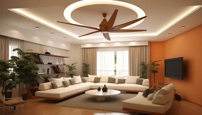 Symmetrical false ceiling with fan