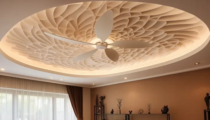 Textured false ceiling with fan