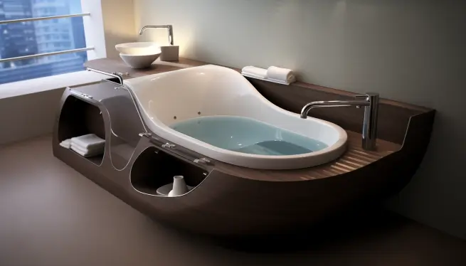 Toilet with designer bathtub