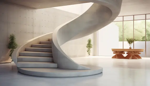 Twisted flat concrete staircase