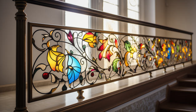 Wrought Iron Railing With Stained Glass