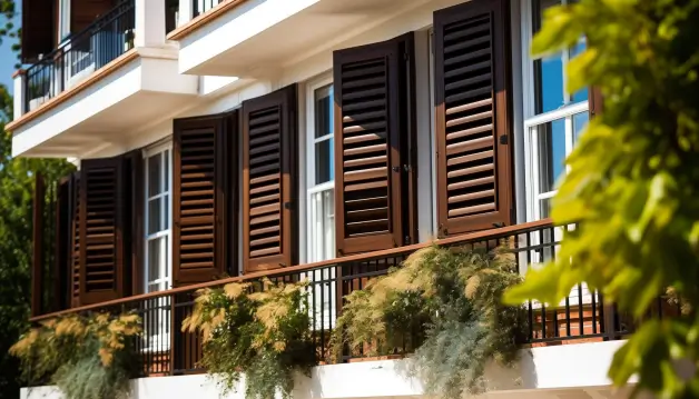 Combining wooden shutters with glass balconies