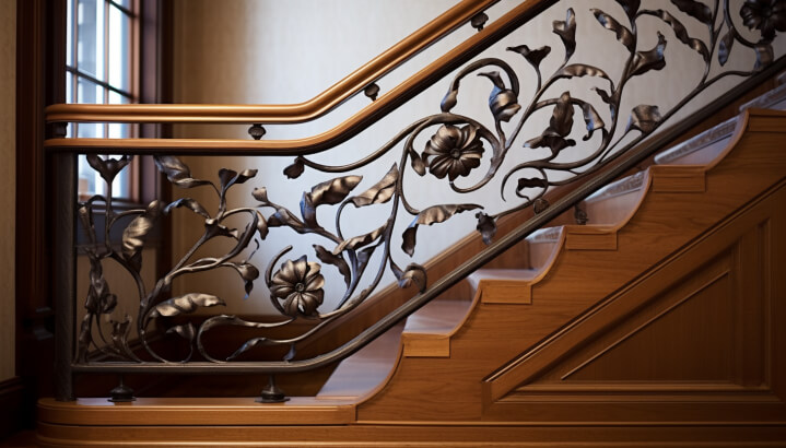 Decorative wood and metal stair rails