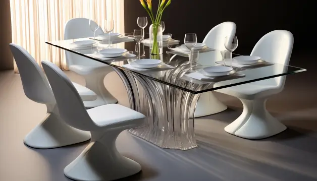 Dining Table With White Cushions And Pedestal Glass