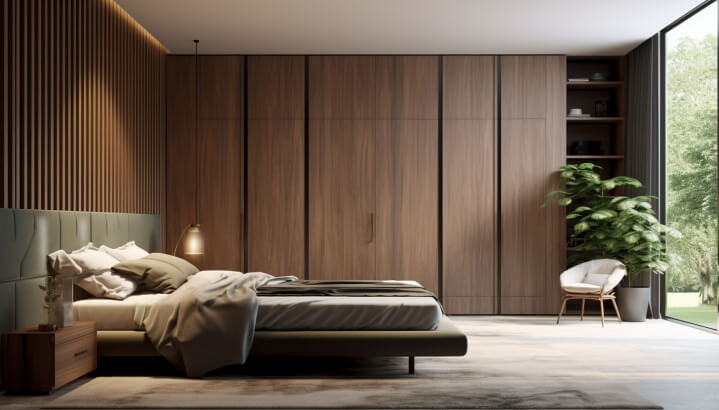 Elegant bedroom cupboard designs with a timeless walnut finish