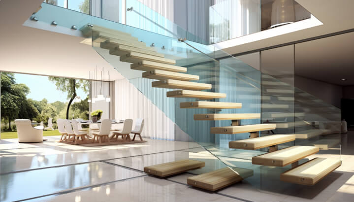 Floating Stairs with Glass Railings