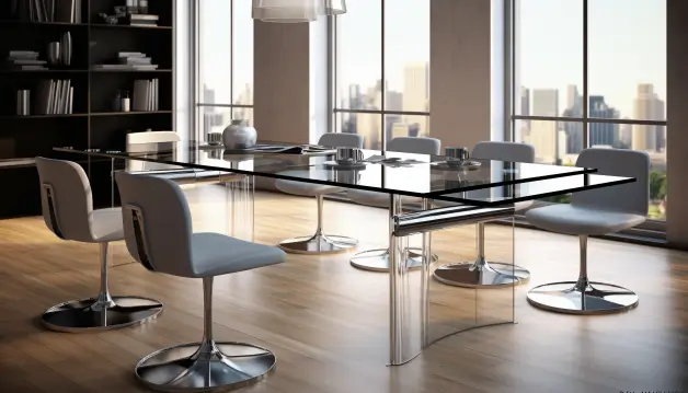 Glass And Aluminum Long Dining Table