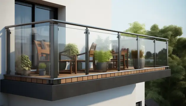 Glass Balcony Railing with Rectangular Design