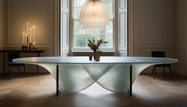 Modern-Style Dining Table With A Wavelike Glass Design