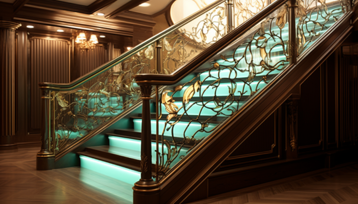 Traditional glass railing design for stairs